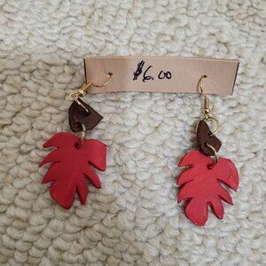 Leather leaf earrings